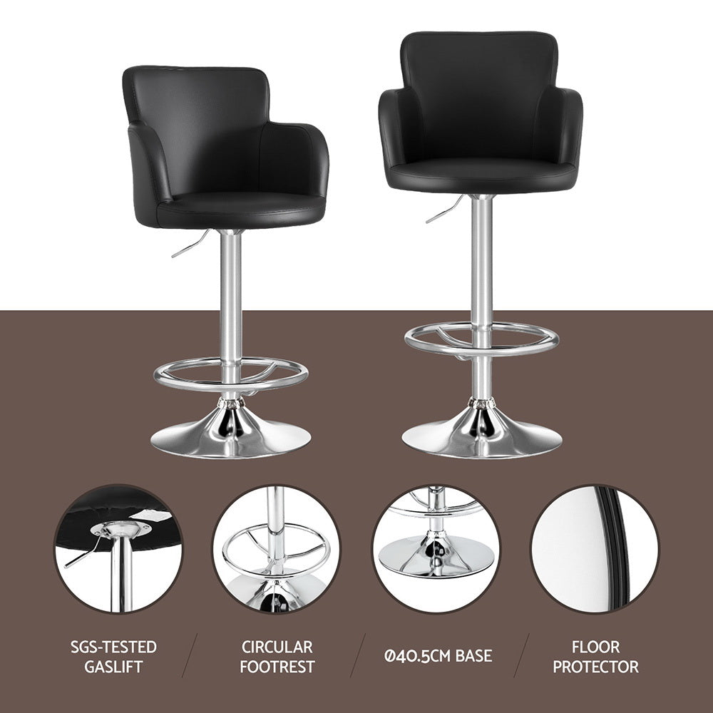 Reeve PU Leather Gas-Lift Swivel Bar Stool Set of 2 – Black — image 4