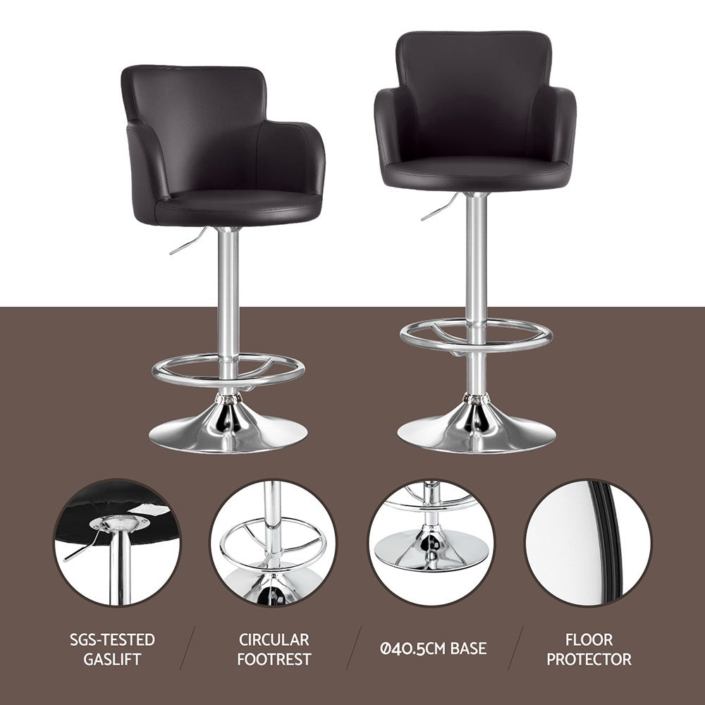 Reeve PU Leather Gas-Lift Swivel Bar Stool Set of 2 – Brown — image 4