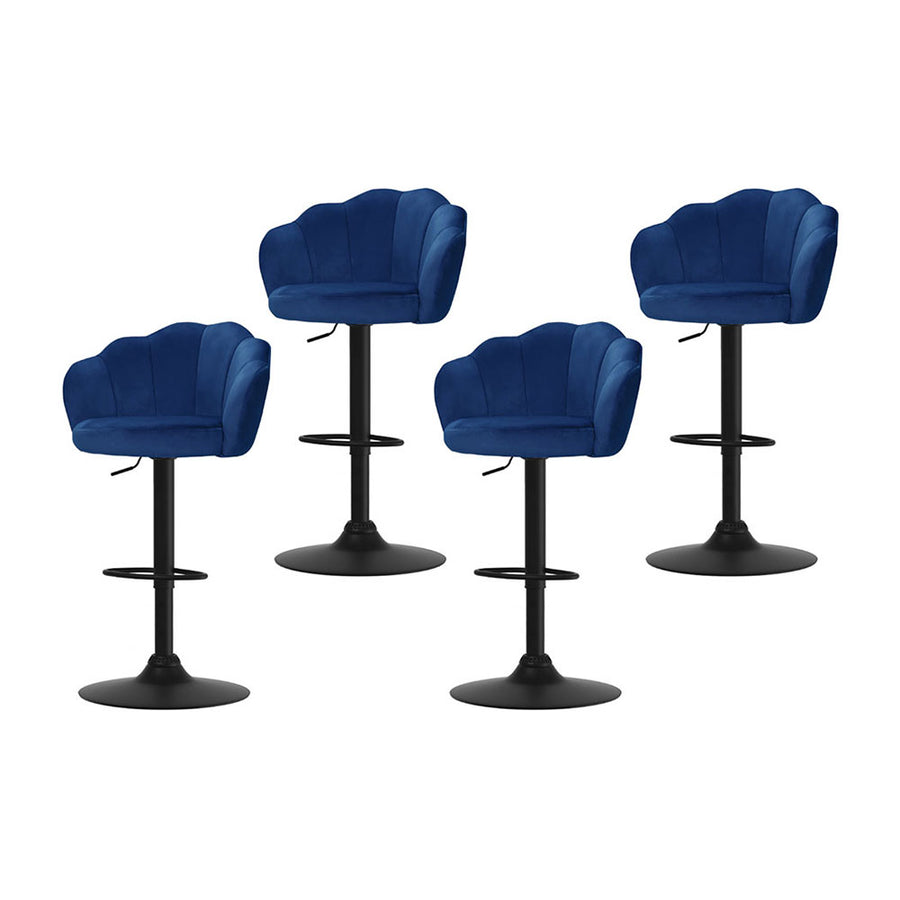 Nessa Velvet Gas-Lift Swivel Bar Stool Set of 4 – Blue