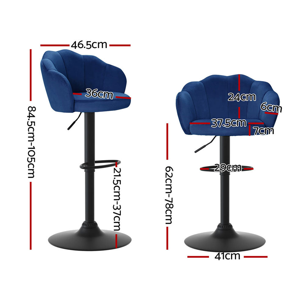 Nessa Velvet Gas-Lift Swivel Bar Stool Set of 4 – Blue