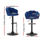 Nessa Velvet Gas-Lift Swivel Bar Stool Set of 4 – Blue