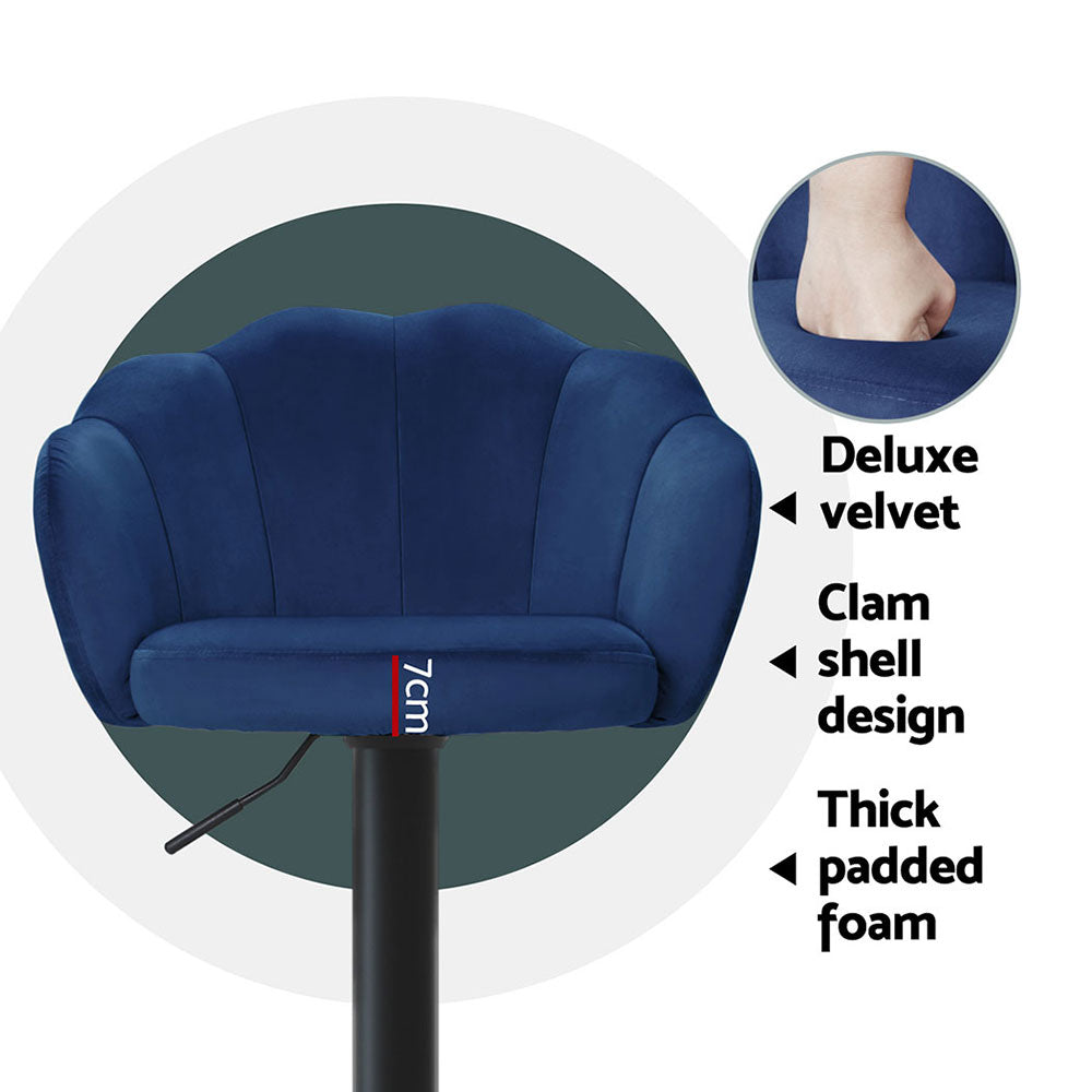 Nessa Velvet Gas-Lift Swivel Bar Stool Set of 4 – Blue