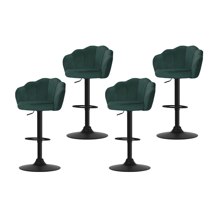 Nessa Velvet Gas-Lift Swivel Bar Stool Set of 4 – Green