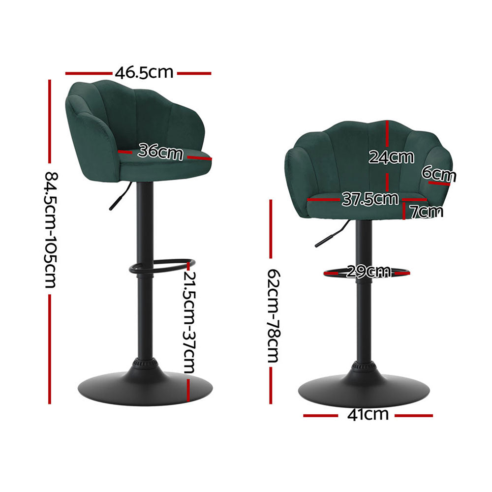 Nessa Velvet Gas-Lift Swivel Bar Stool Set of 4 – Green