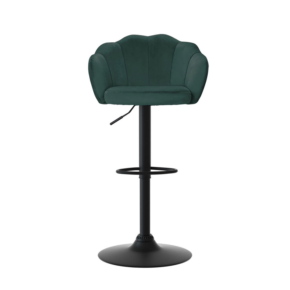 Nessa Velvet Gas-Lift Swivel Bar Stool Set of 4 – Green