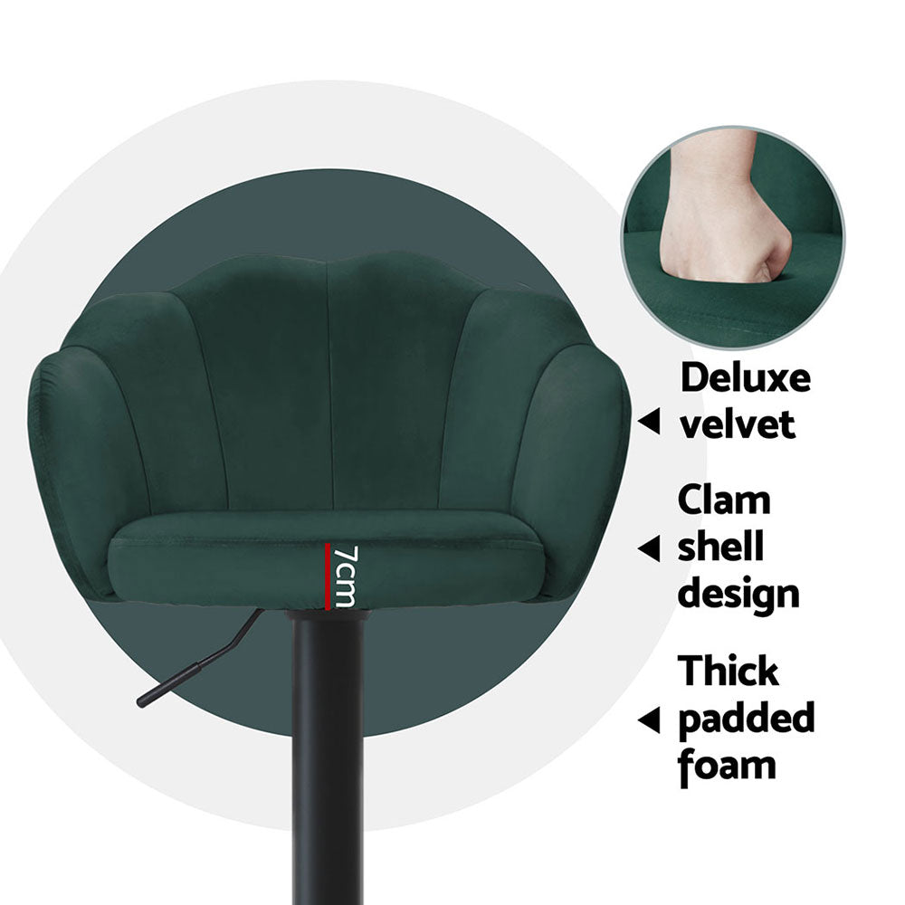 Nessa Velvet Gas-Lift Swivel Bar Stool Set of 4 – Green