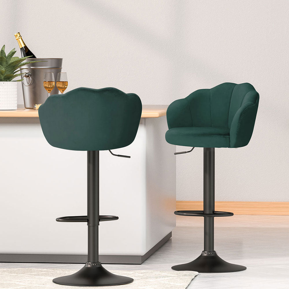 Nessa Velvet Gas-Lift Swivel Bar Stool Set of 4 – Green