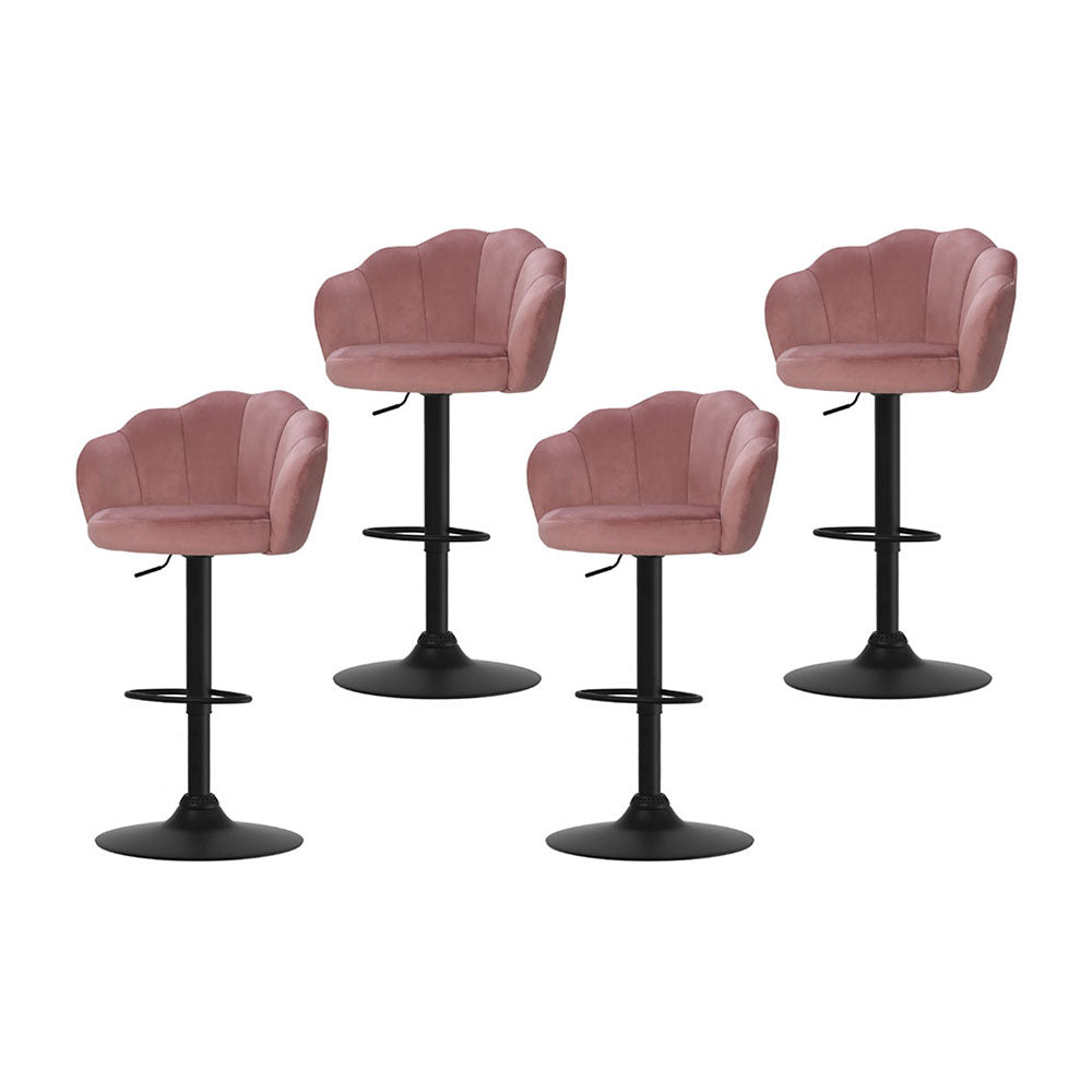 Nessa Velvet Gas-Lift Swivel Bar Stool Set of 4 – Pink
