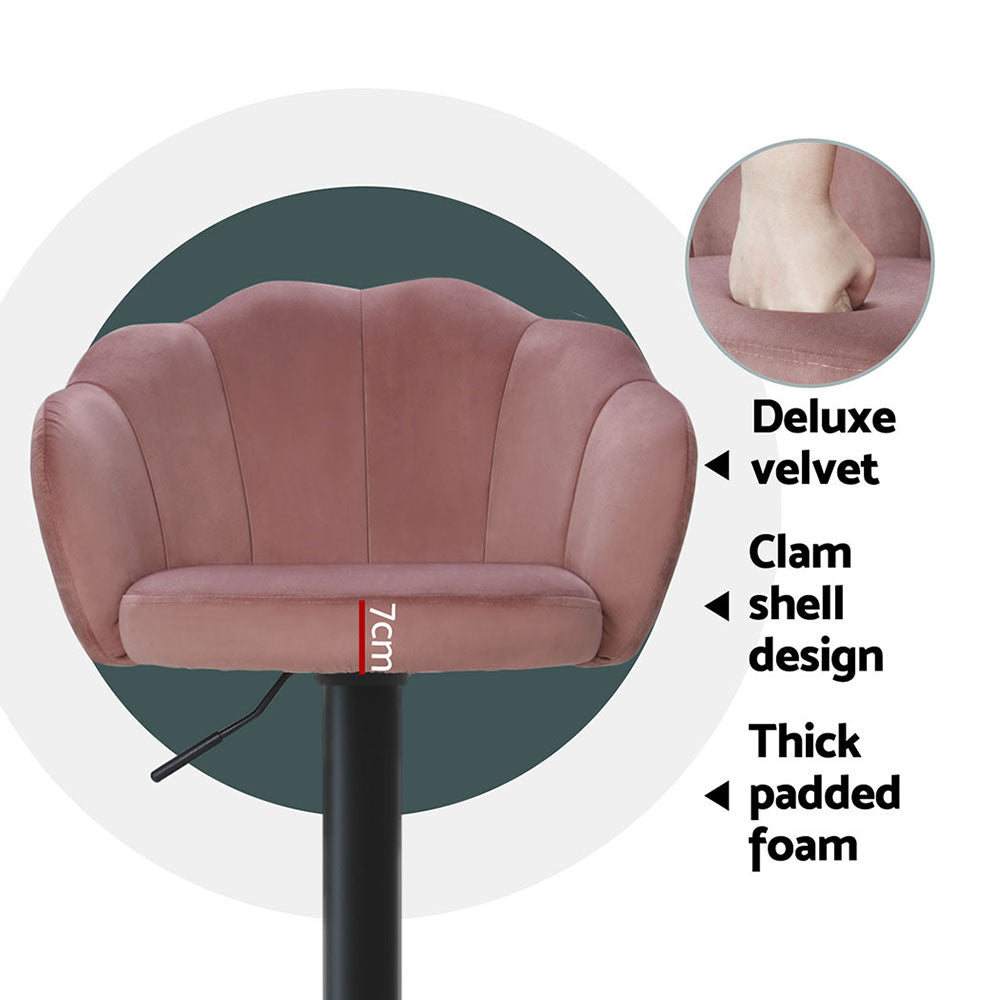 Nessa Velvet Gas-Lift Swivel Bar Stool Set of 4 – Pink