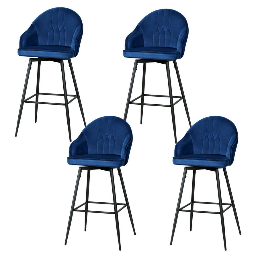 Mesha Velvet Swivel Bar Stool Set of 4 – Blue
