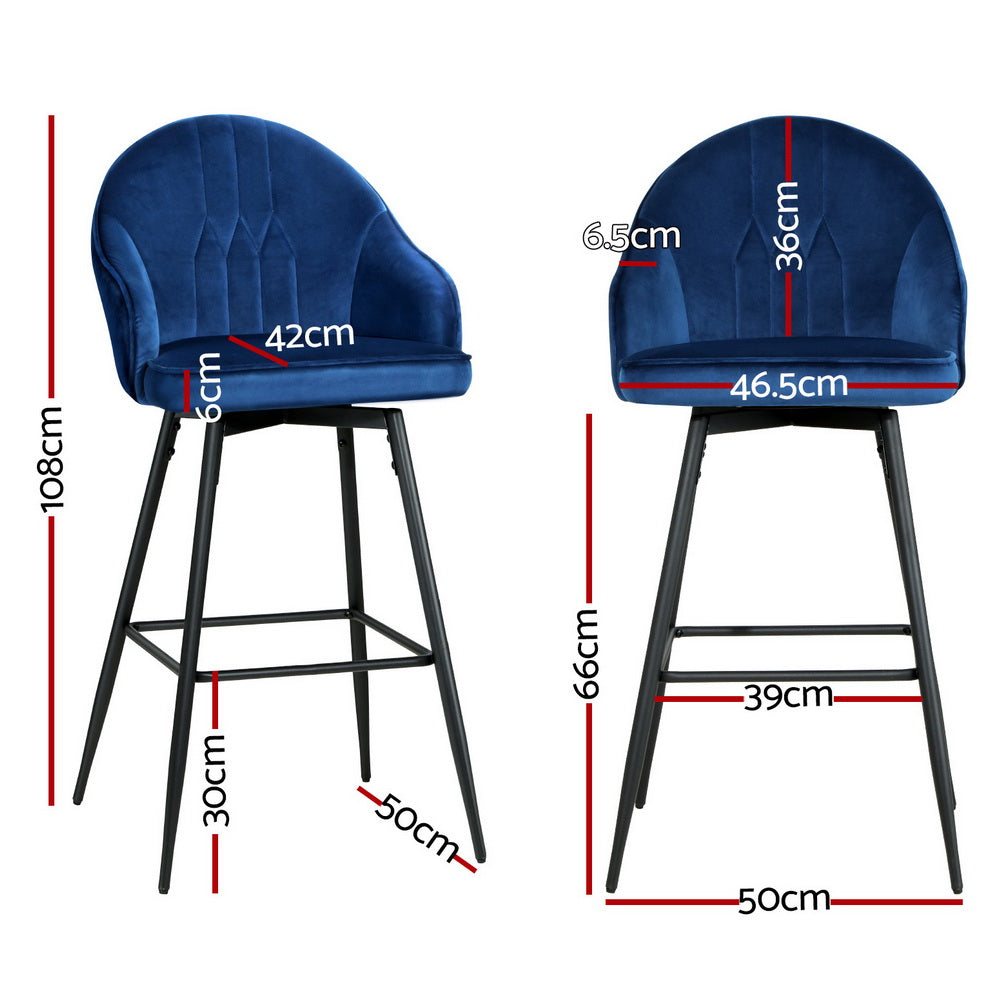 Mesha Velvet Swivel Bar Stool Set of 4 – Blue
