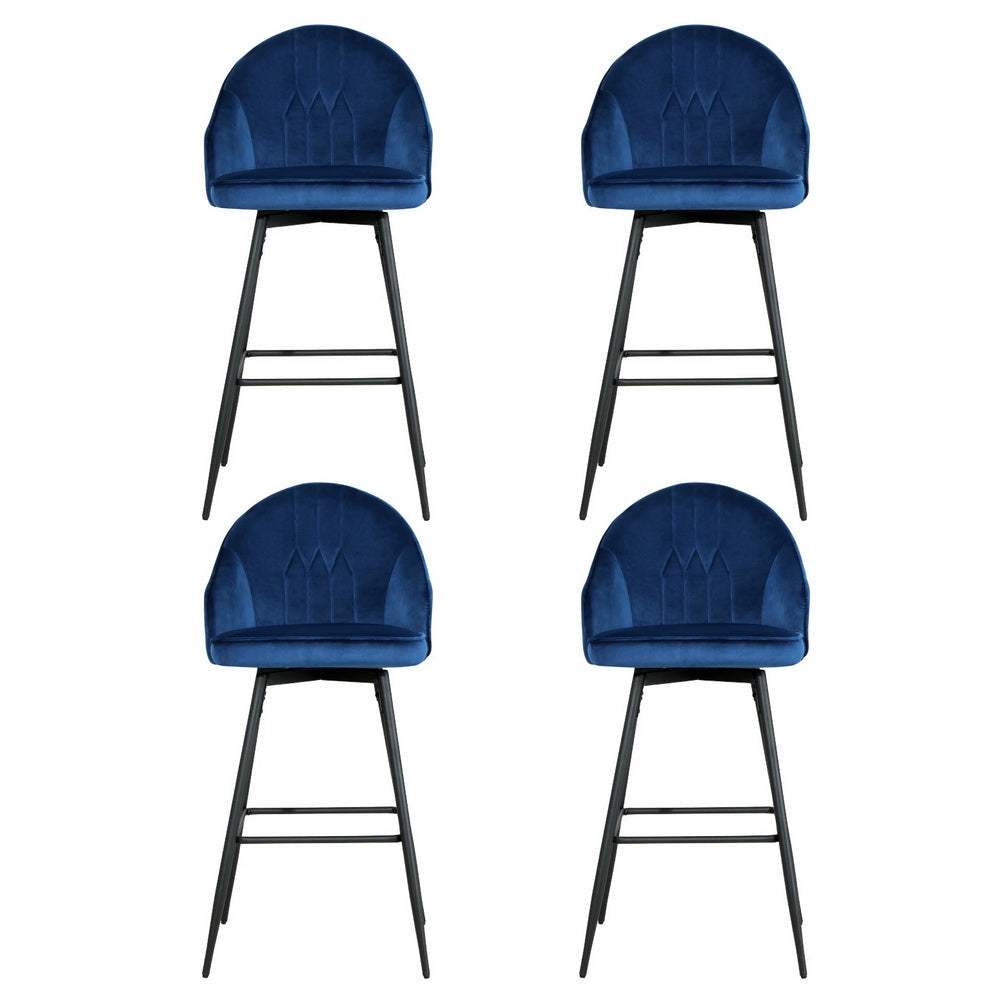 Mesha Velvet Swivel Bar Stool Set of 4 – Blue