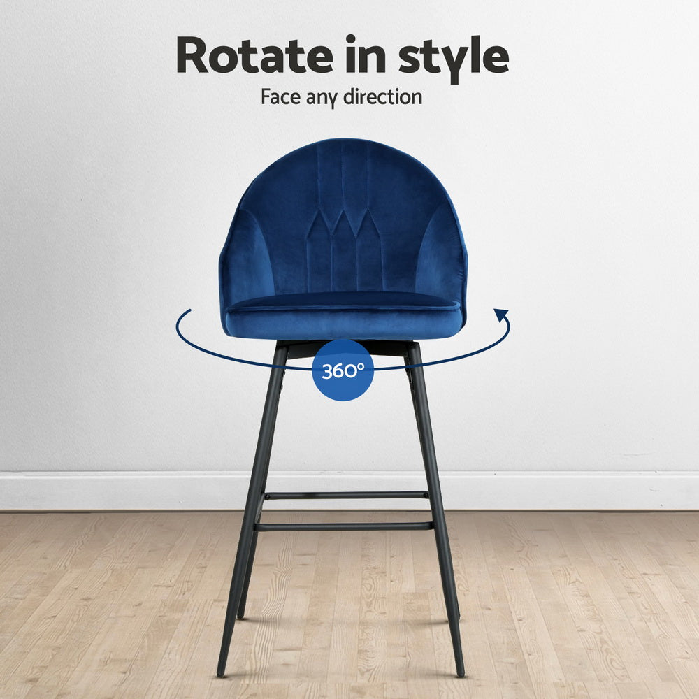 Mesha Velvet Swivel Bar Stool Set of 4 – Blue