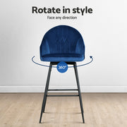 Mesha Velvet Swivel Bar Stool Set of 4 – Blue
