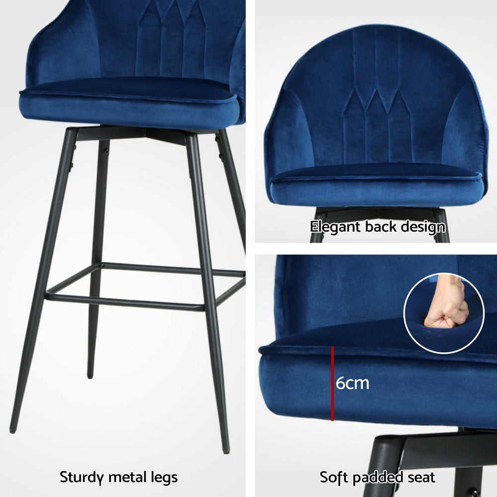 Mesha Velvet Swivel Bar Stool Set of 4 – Blue
