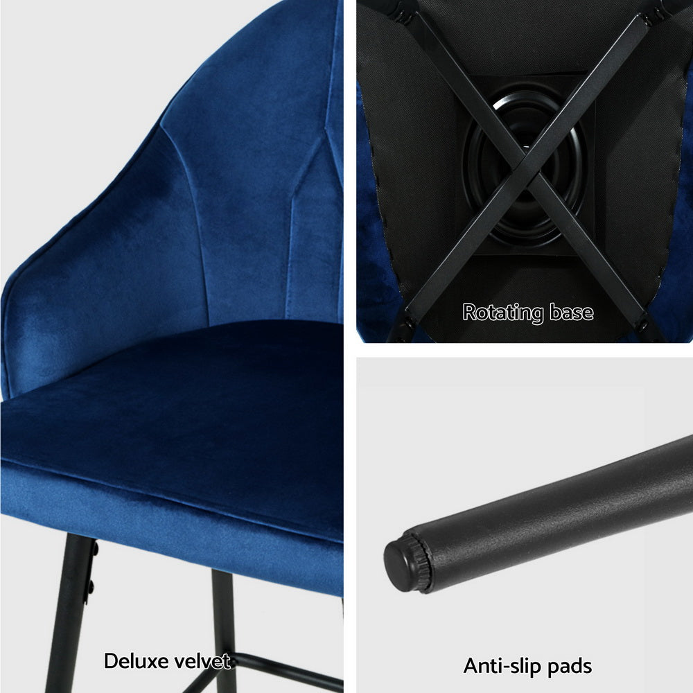 Mesha Velvet Swivel Bar Stool Set of 4 – Blue