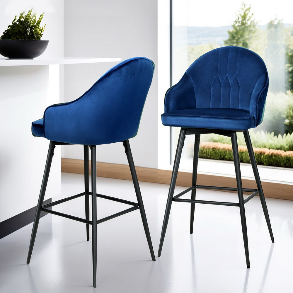 Mesha Velvet Swivel Bar Stool Set of 4 – Blue