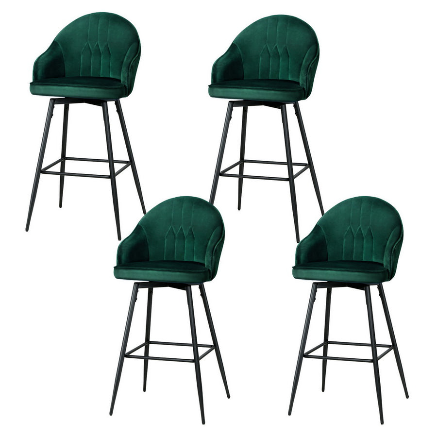 Mesha Velvet Swivel Bar Stool Set of 4 – Green