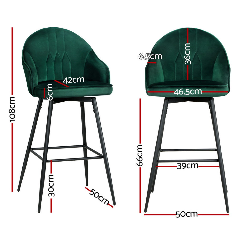 Mesha Velvet Swivel Bar Stool Set of 4 – Green