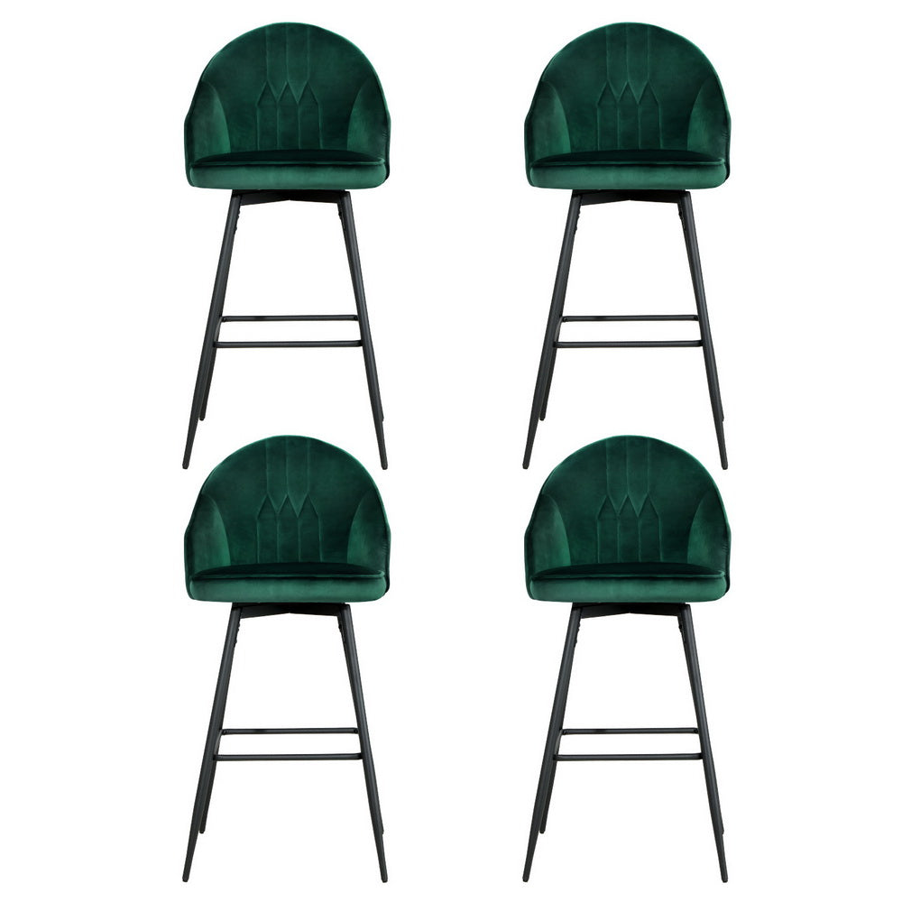Mesha Velvet Swivel Bar Stool Set of 4 – Green