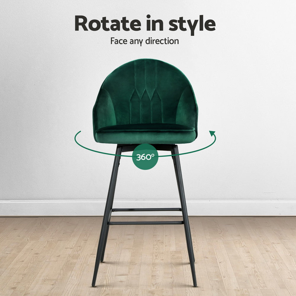 Mesha Velvet Swivel Bar Stool Set of 4 – Green