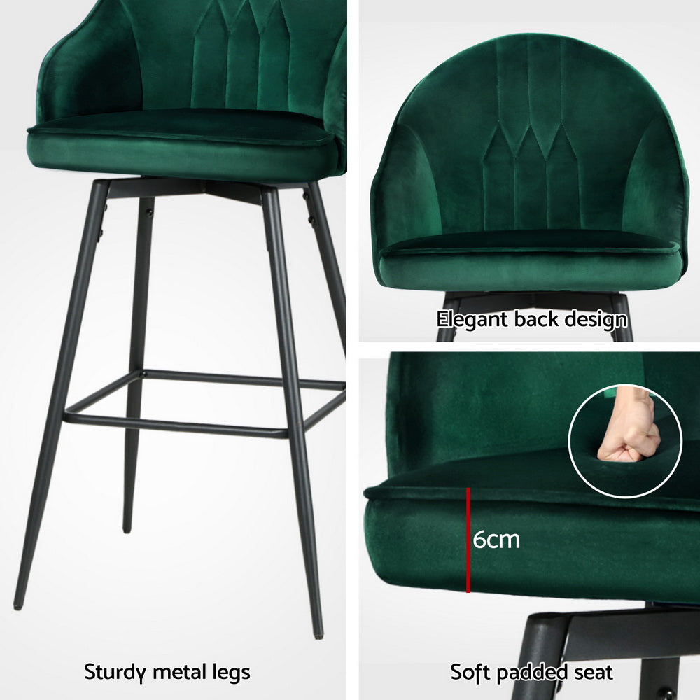 Mesha Velvet Swivel Bar Stool Set of 4 – Green
