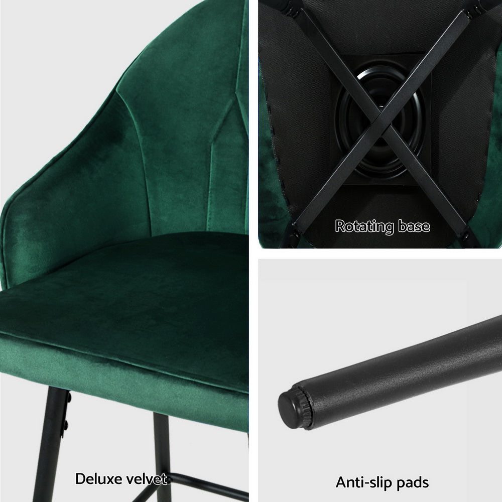 Mesha Velvet Swivel Bar Stool Set of 4 – Green