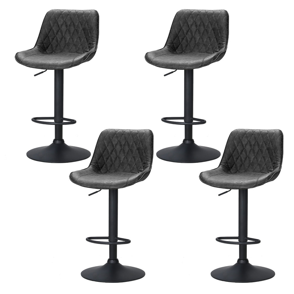 Rushal PU Leather Gas-Lift Swivel Bar Stool Set of 4 – Black
