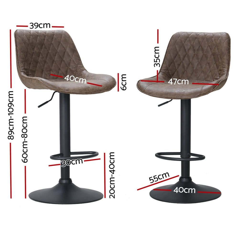 Rushal PU Leather Gas-Lift Swivel Bar Stool Set of 4 – Brown