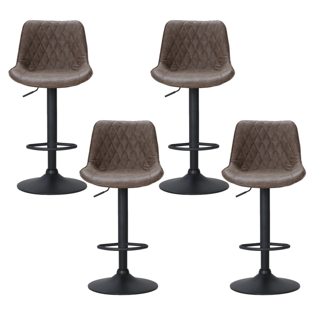 Rushal PU Leather Gas-Lift Swivel Bar Stool Set of 4 – Brown