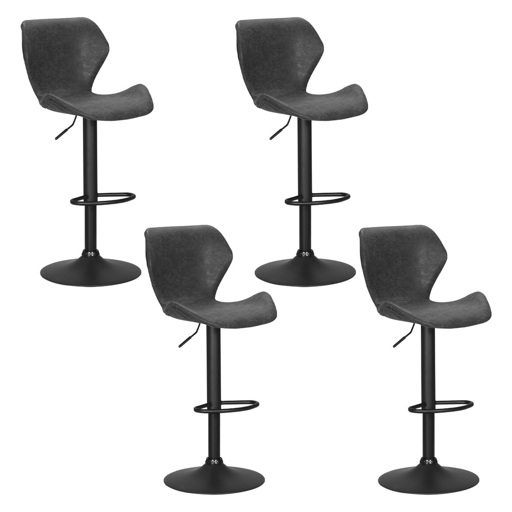 Frawley PU Leather Gas-Lift Swivel Bar Stool Set of 4 – Black