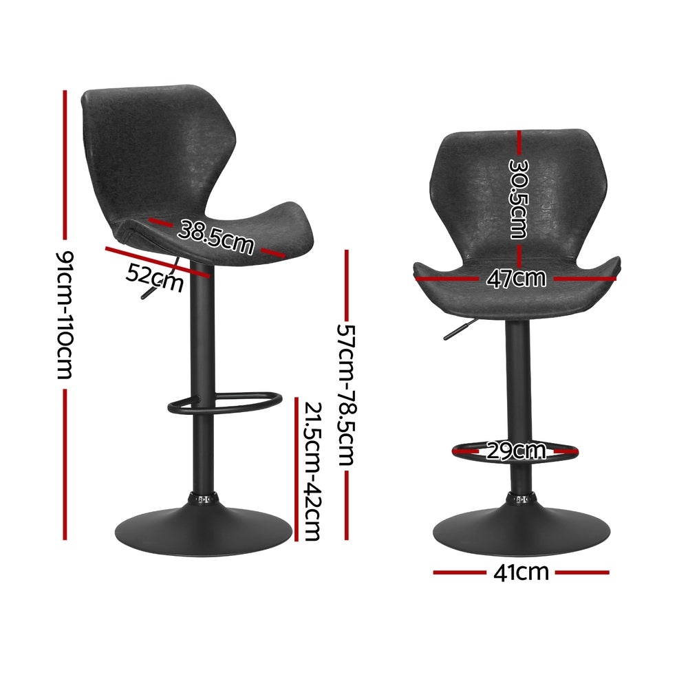 Frawley PU Leather Gas-Lift Swivel Bar Stool Set of 4 – Black