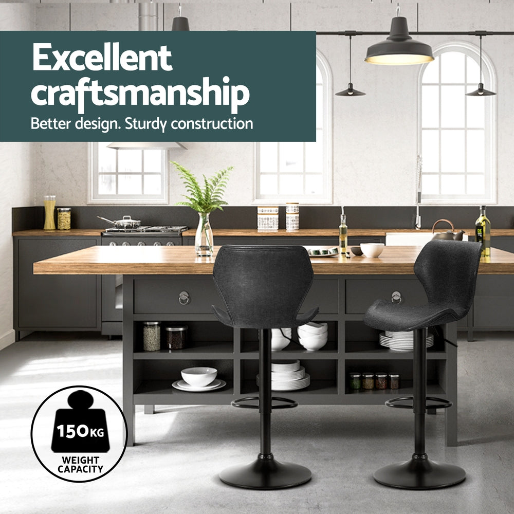 Frawley PU Leather Gas-Lift Swivel Bar Stool Set of 4 – Black
