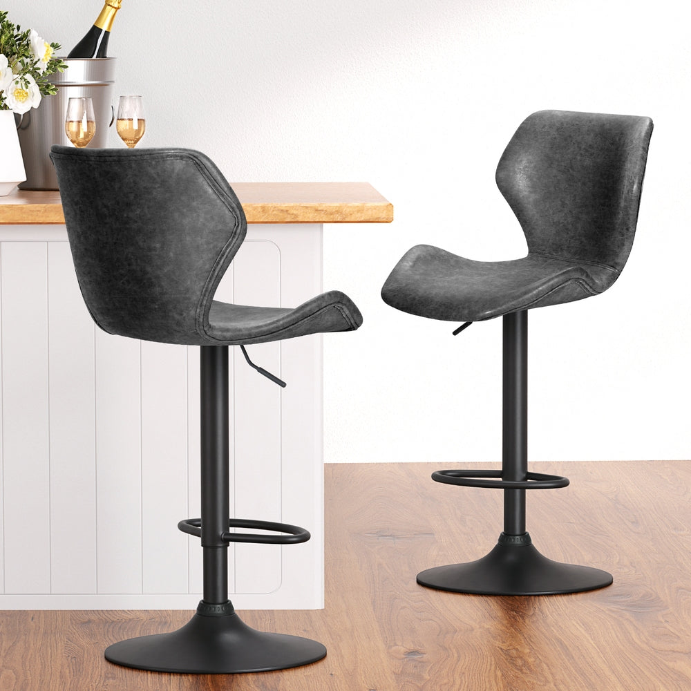 Frawley PU Leather Gas-Lift Swivel Bar Stool Set of 4 – Black