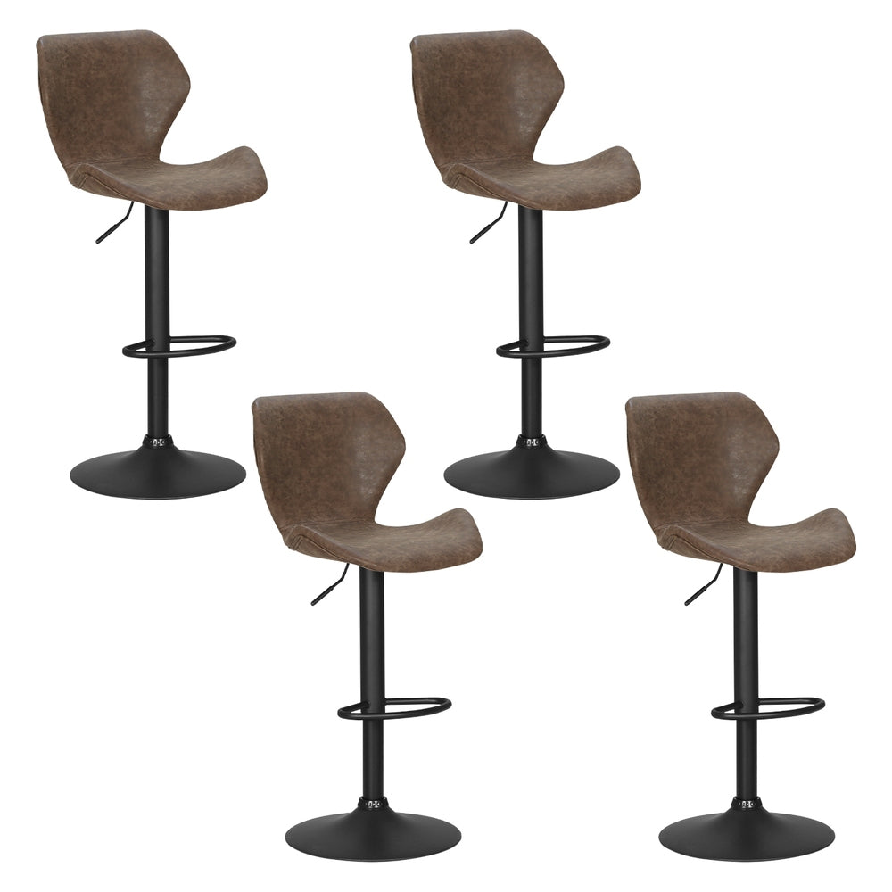 Frawley PU Leather Gas-Lift Swivel Bar Stool Set of 4 – Brown