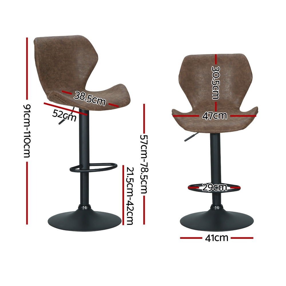 Frawley PU Leather Gas-Lift Swivel Bar Stool Set of 4 – Brown