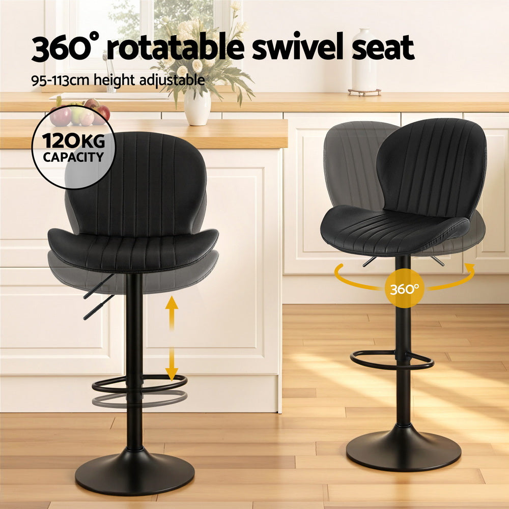 Tavi PU Leather Gas-Lift Swivel Bar Stool Set of 2 – Black — image 4