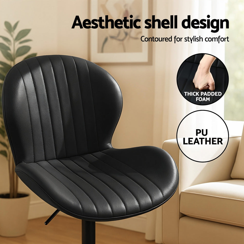 Tavi PU Leather Gas-Lift Swivel Bar Stool Set of 2 – Black — image 5