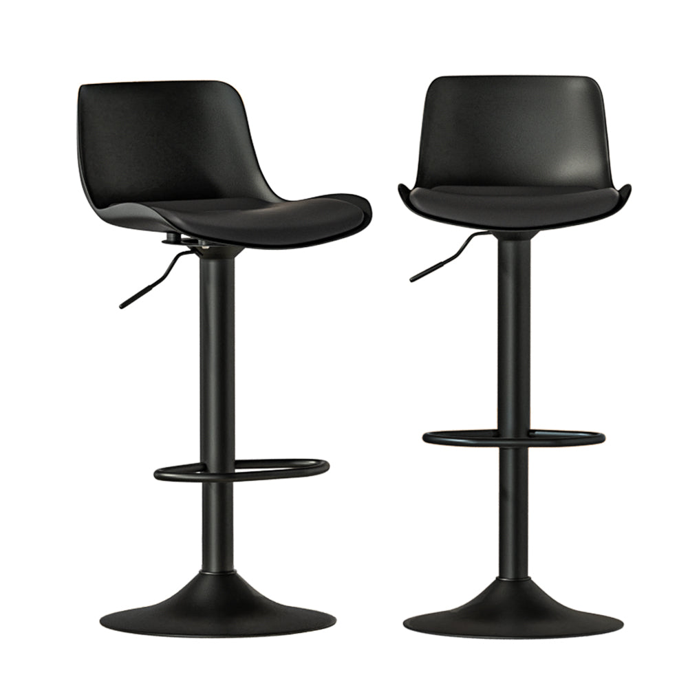 Fynn PU Leather Gas-Lift Swivel Bar Stool Set of 2 – Black