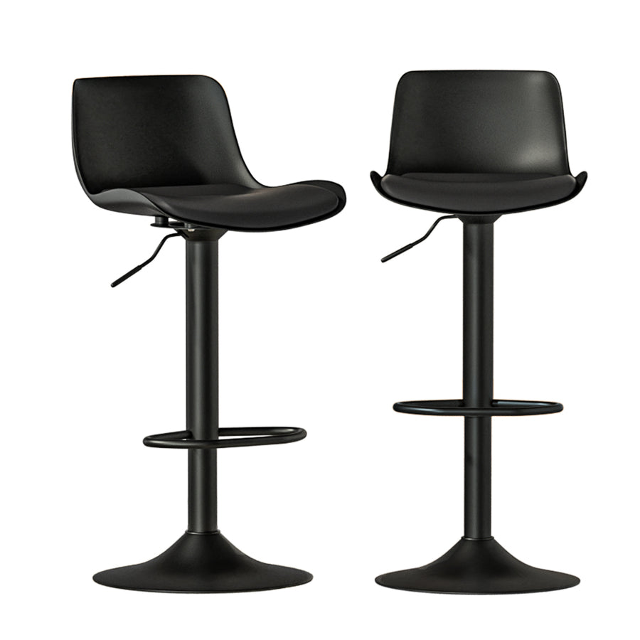 Fynn PU Leather Gas-Lift Swivel Bar Stool Set of 2 – Black