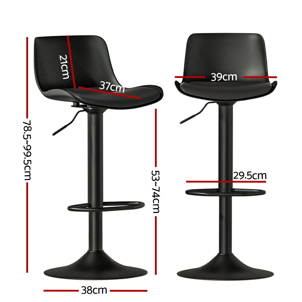 Fynn PU Leather Gas-Lift Swivel Bar Stool Set of 2 – Black