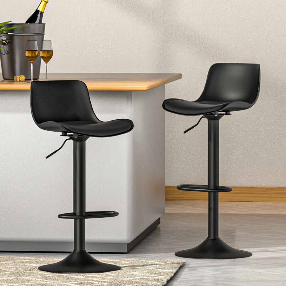 Fynn PU Leather Gas-Lift Swivel Bar Stool Set of 2 – Black