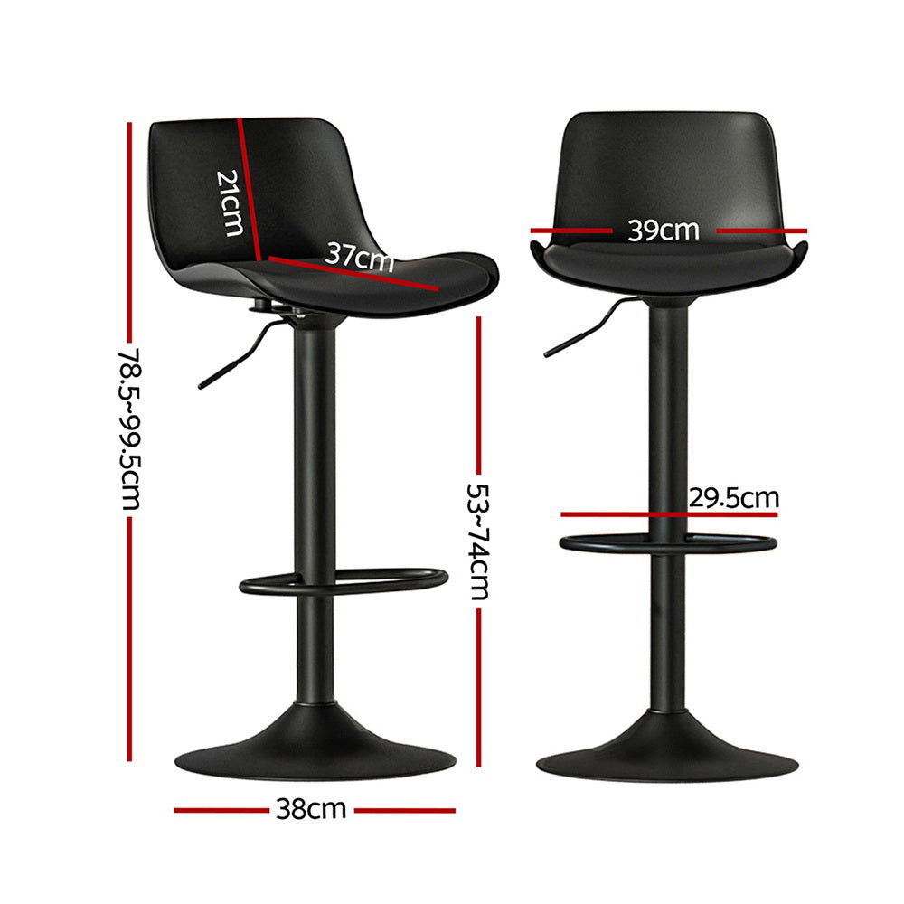 Fynn PU Leather Gas-Lift Swivel Bar Stool Set of 4 – Black