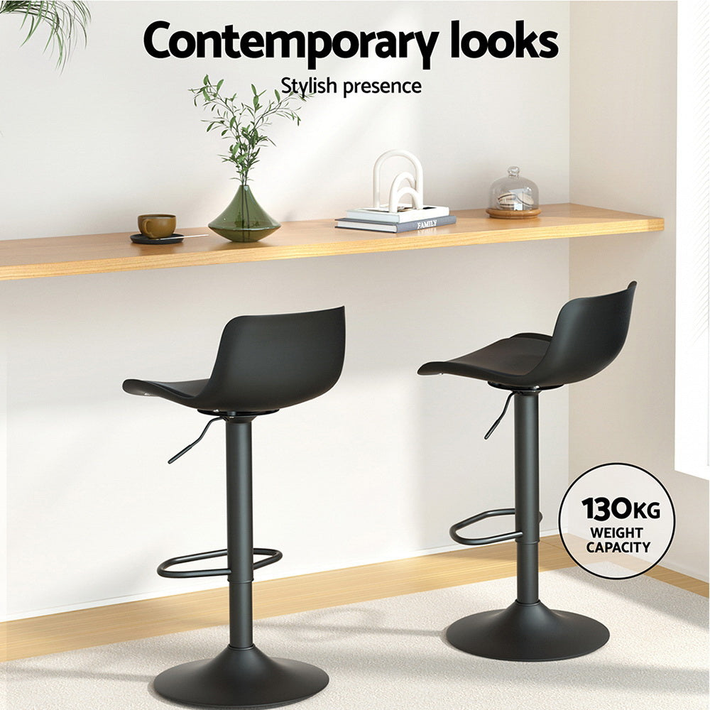 Fynn PU Leather Gas-Lift Swivel Bar Stool Set of 4 – Black