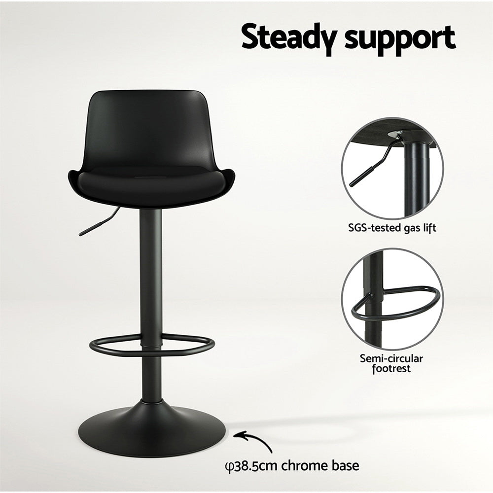 Fynn PU Leather Gas-Lift Swivel Bar Stool Set of 4 – Black