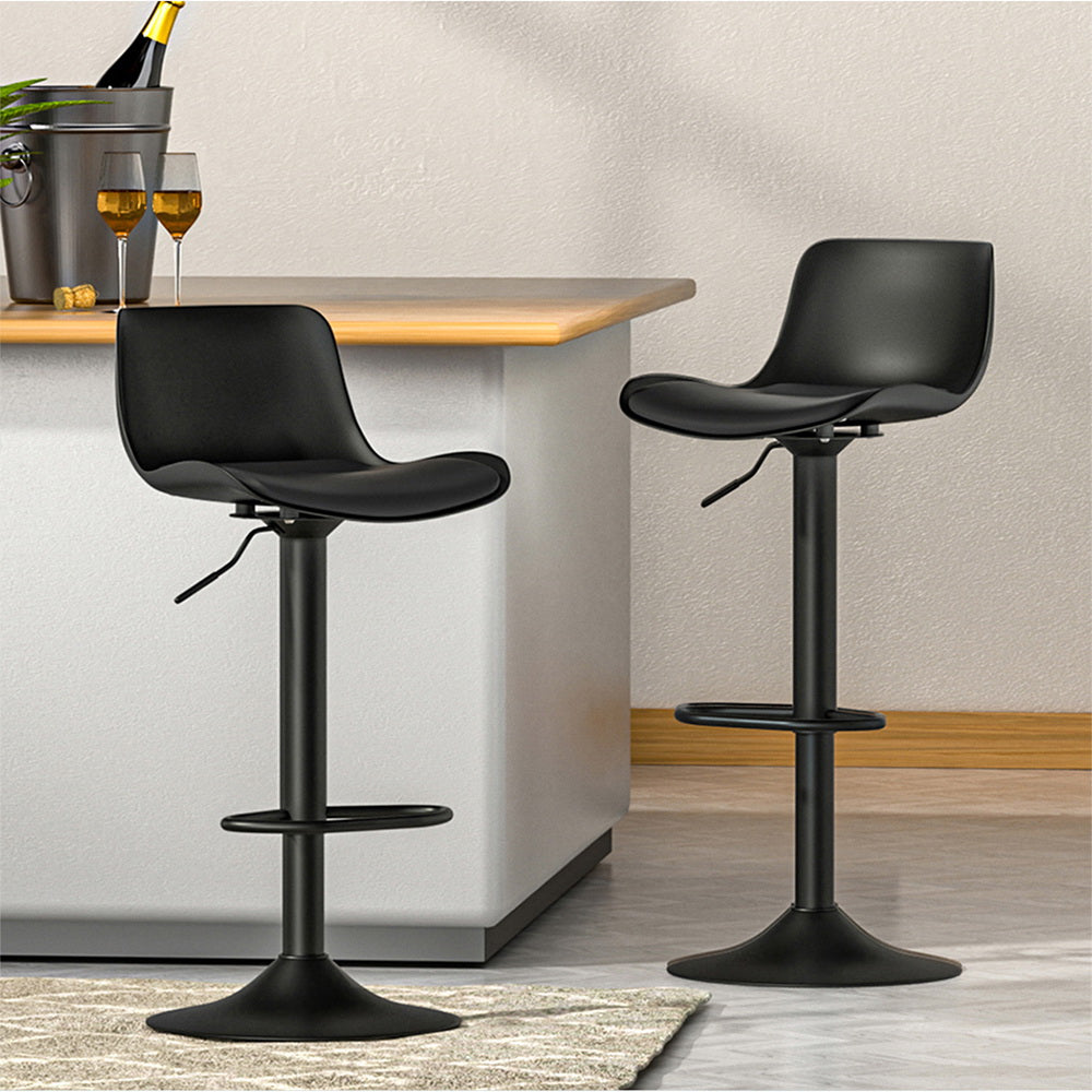 Fynn PU Leather Gas-Lift Swivel Bar Stool Set of 4 – Black