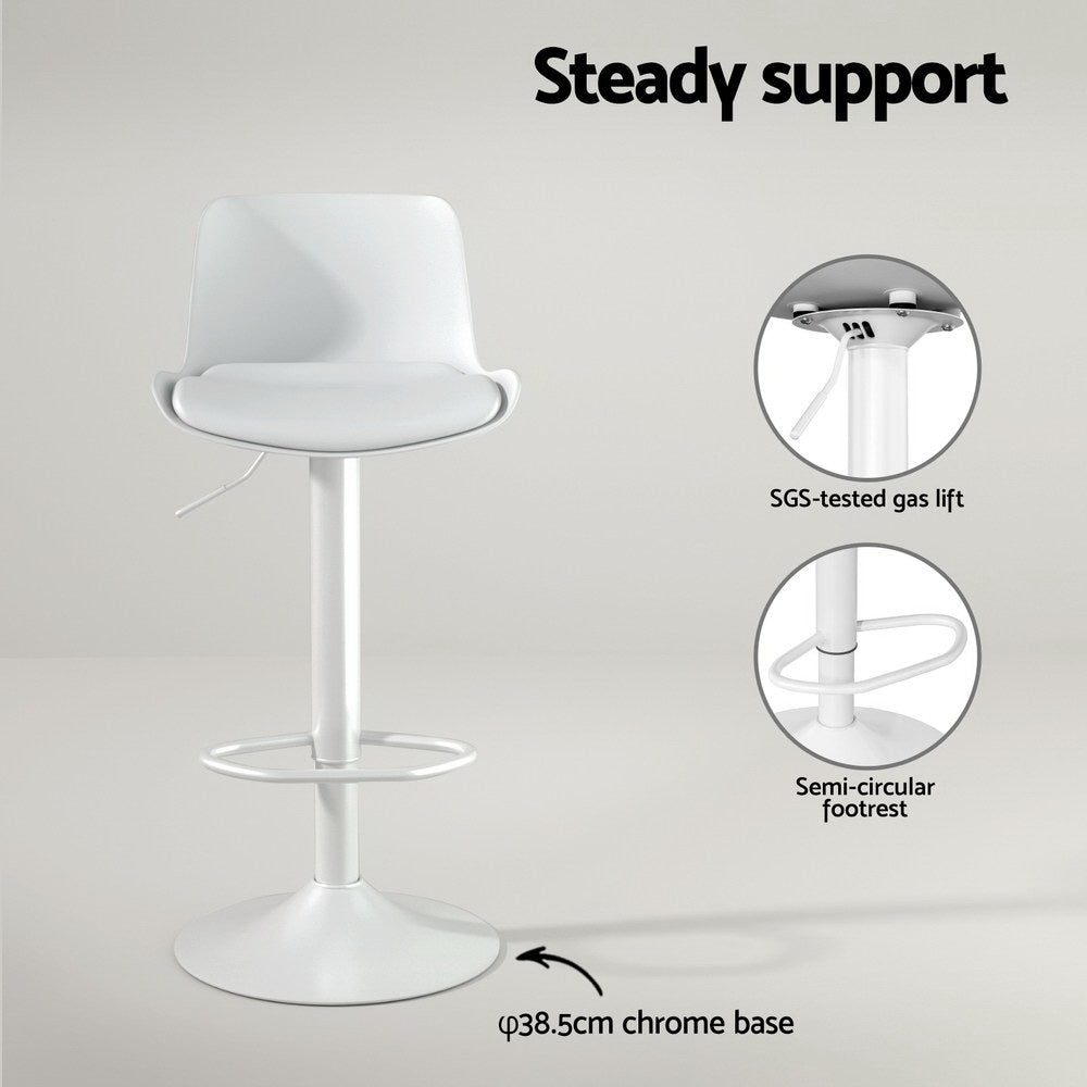 Fynn PU Leather Gas-Lift Swivel Bar Stool Set of 4 – White