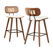 Kaia Rattan & PU Leather Counter Stool Set of 2 – Beige & Walnut — image 1