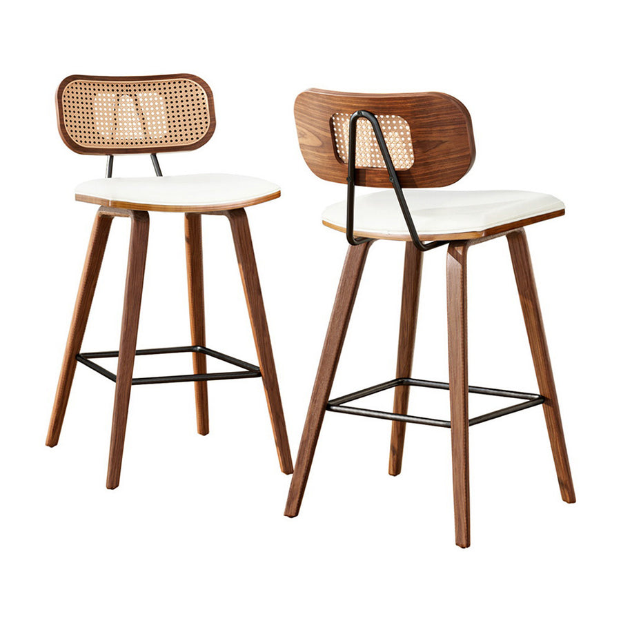 Kaia Rattan & PU Leather Counter Stool Set of 2 – Beige & Walnut — image 1