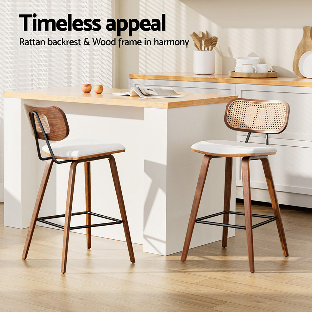 Kaia Rattan & PU Leather Counter Stool Set of 2 – Beige & Walnut — image 6